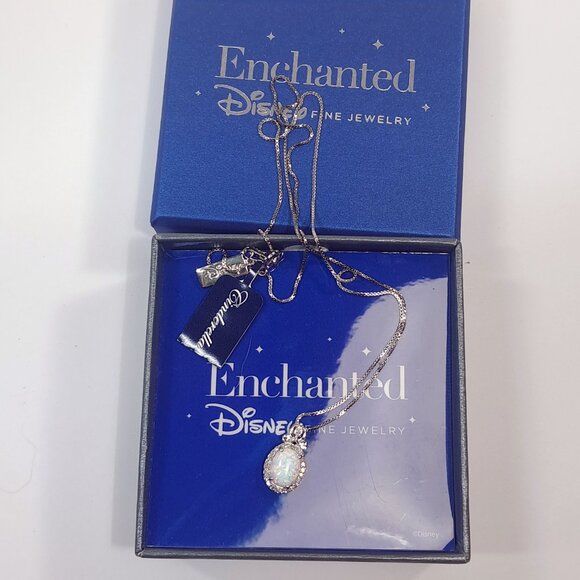 Enchanted Disney Fine Jewelry Sterling Silver Diamond Opal Cinderella Necklace - Picture 7 of 7